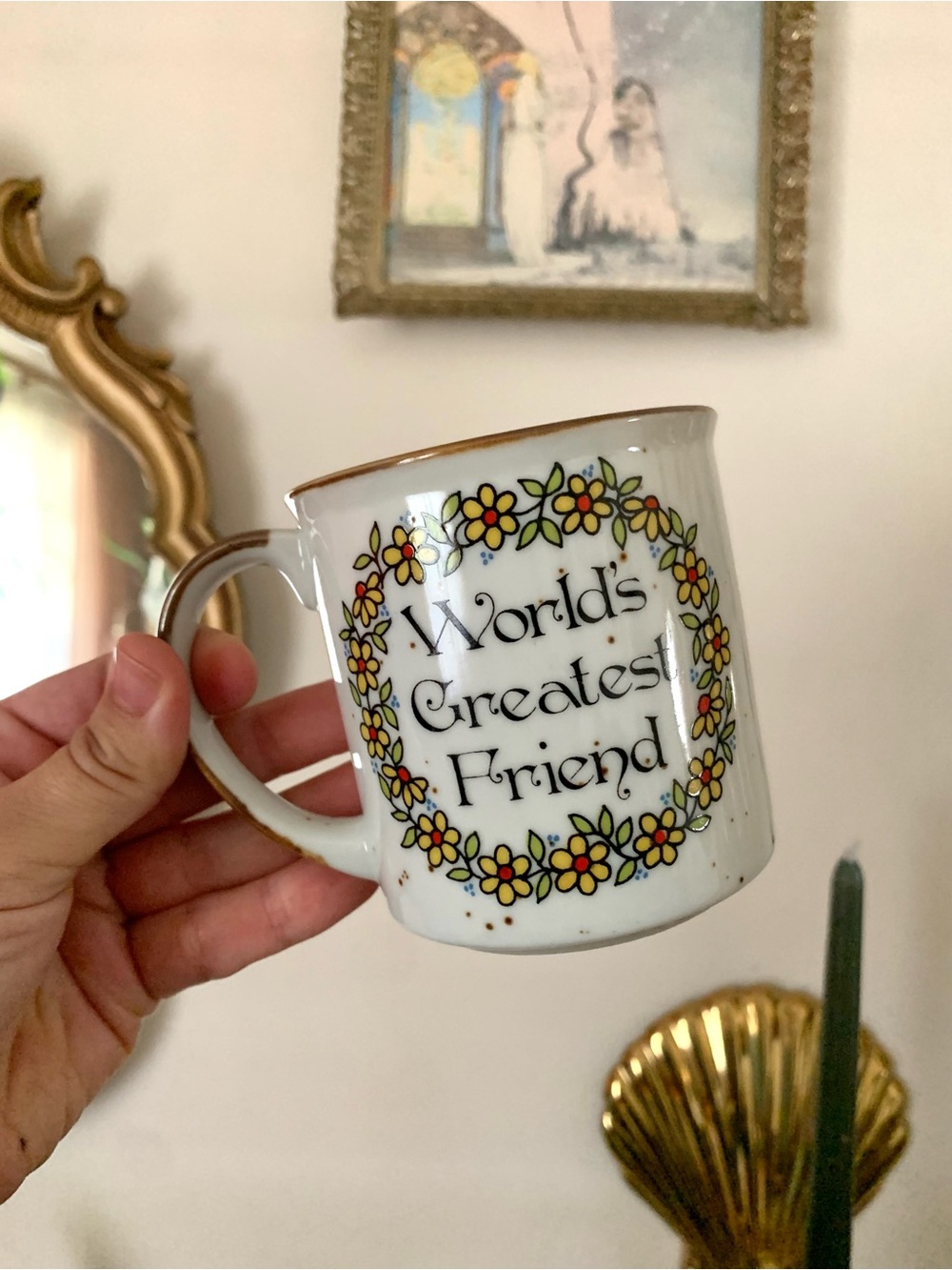 Vintage World’s Greatest Friend Speckled Ceramic Mug 10 oz